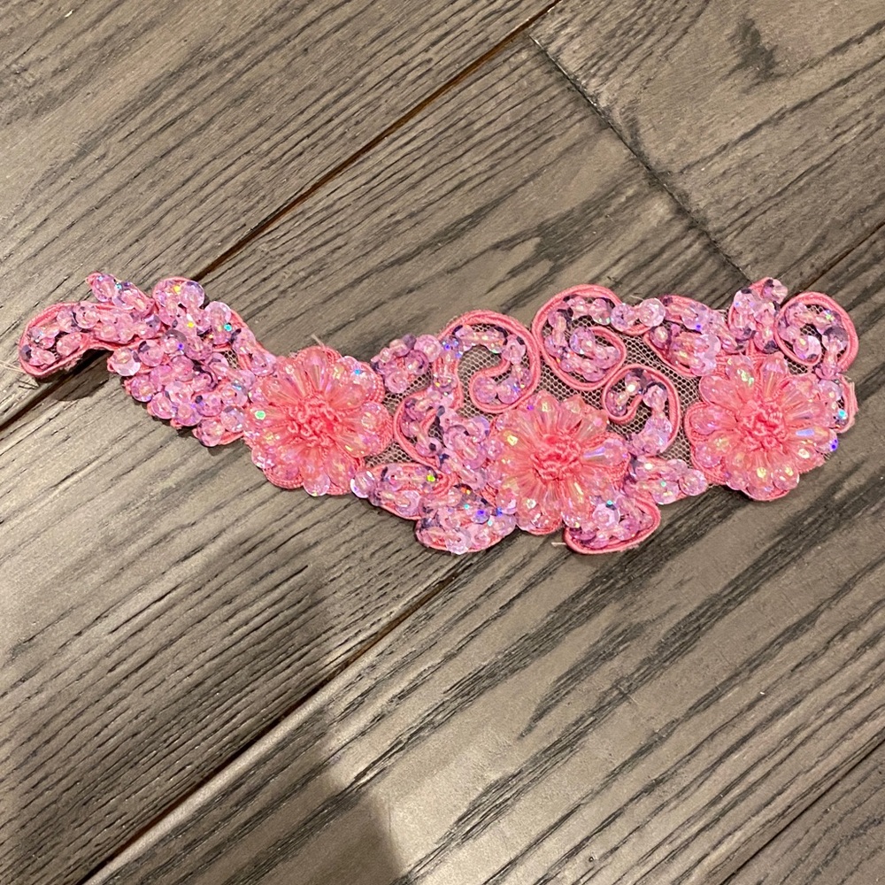 6 Pink Floral Sequin Applique Accent for Women Accessories
